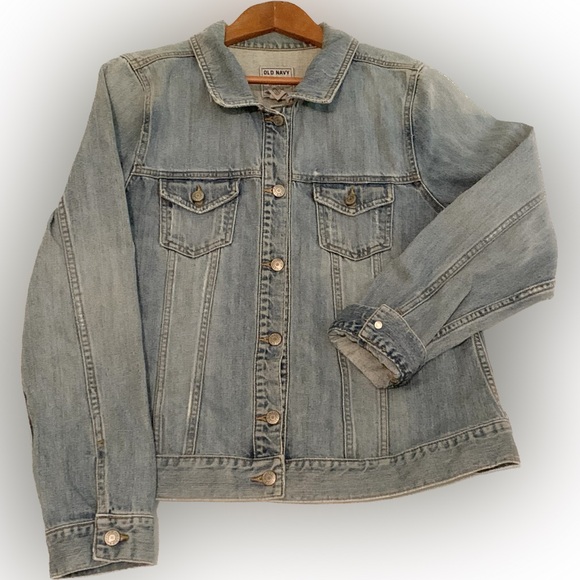 OLD NAVY Boys Lightly Distressed Denim Jean Jacket Trucker Long Sleeve XL Unisex - Picture 9 of 10